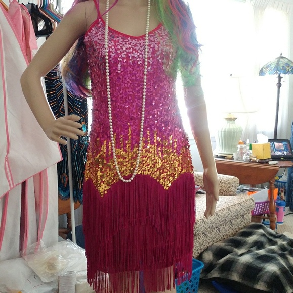 NEW DANCE/FLAPPER/PROM SEQUINED & FRINGE DRESS - Picture 4 of 4